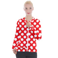 Large White Polka Dots Pattern, Retro Style, Pinup Pattern Casual Zip Up Jacket by Casemiro