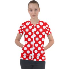 Large White Polka Dots Pattern, Retro Style, Pinup Pattern Short Sleeve Zip Up Jacket by Casemiro