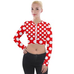 Large White Polka Dots Pattern, Retro Style, Pinup Pattern Long Sleeve Cropped Velvet Jacket by Casemiro