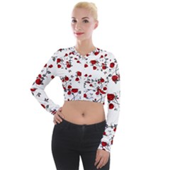 Vector Roses Pattern,red Flowers And Black Branches, Asymmetric Design Long Sleeve Cropped Velvet Jacket by Casemiro