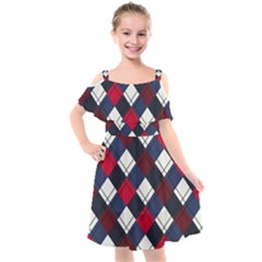 Checks Pattern Blue Red Kids  Cut Out Shoulders Chiffon Dress by designsbymallika