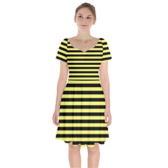 Wasp Stripes Pattern, Yellow And Black Lines, Bug Themed Short Sleeve Bardot Dress by Casemiro