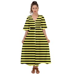 Wasp Stripes Pattern, Yellow And Black Lines, Bug Themed Kimono Sleeve Boho Dress by Casemiro