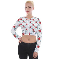 Poppies Pattern, Poppy Flower Symetric Theme, Floral Design Long Sleeve Cropped Velvet Jacket by Casemiro