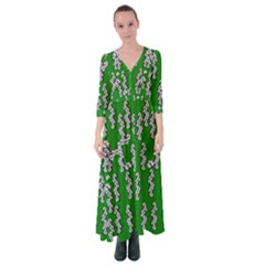 Cherry-blossoms Branch Decorative On A Field Of Fern Button Up Maxi Dress by pepitasart