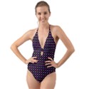 White and pink hearts at black, vector handrawn hearts pattern Halter Cut-Out One Piece Swimsuit View1