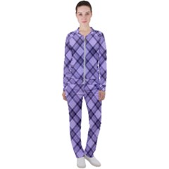 Pastel Purple And Steel Black Lines Pattern, Retro Tartan, Classic Plaid Casual Jacket And Pants Set by Casemiro