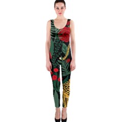 Seamless-pattern-with-leopards-and-roses-vector One Piece Catsuit by Sobalvarro