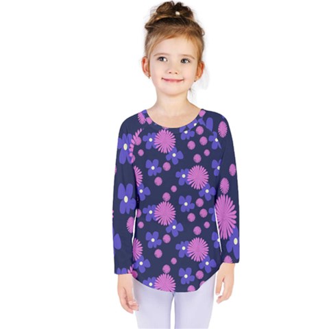 Pink And Blue Flowers Kids  Long Sleeve Tee by bloomingvinedesign