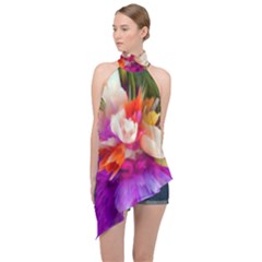 Poppy Flower Halter Asymmetric Satin Top by Sparkle