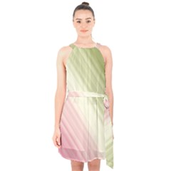 Pink Green Halter Collar Waist Tie Chiffon Dress by Sparkle