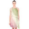 Pink Green Halter Collar Waist Tie Chiffon Dress View1