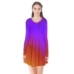 Violet Orange Long Sleeve V-neck Flare Dress by Sparkle