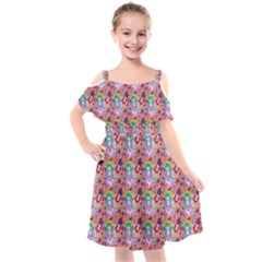 Blue Haired Girl Pattern Pink Kids  Cut Out Shoulders Chiffon Dress by snowwhitegirl