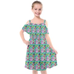 Blue Haired Girl Pattern Green Kids  Cut Out Shoulders Chiffon Dress by snowwhitegirl