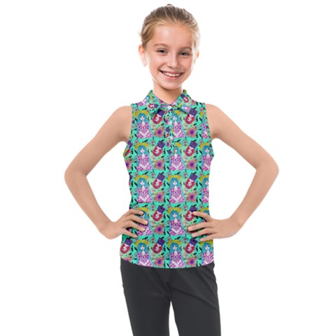 Blue Haired Girl Pattern Green Kids  Sleeveless Polo Tee by snowwhitegirl