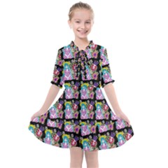 Blue Haired Girl Pattern Black Kids  All Frills Chiffon Dress by snowwhitegirl