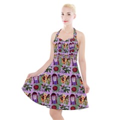 Purple Glasses Girl Pattern Lilac Halter Party Swing Dress  by snowwhitegirl