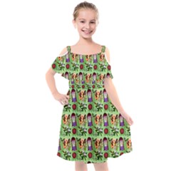 Purple Glasses Girl Pattern Green Kids  Cut Out Shoulders Chiffon Dress by snowwhitegirl