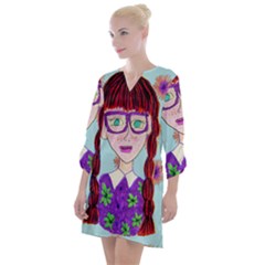 Purple Glasses Girl Wall Open Neck Shift Dress by snowwhitegirl