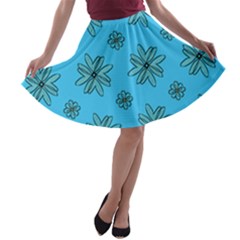 Blue Big Floral Design A-line Skater Skirt by emmamatrixworm