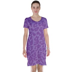 Purple Big Cat Pattern Short Sleeve Nightdress by Angelandspot