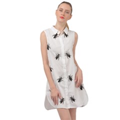 Housefly Drawing Motif Print Pattern Sleeveless Shirt Dress by dflcprintsclothing