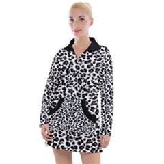 Leopard Spots, White, Brown Black, Animal Fur Print Women s Long Sleeve Casual Dress by Casemiro