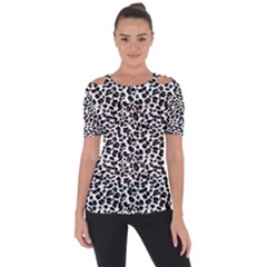 Leopard Spots, White, Brown Black, Animal Fur Print Shoulder Cut Out Short Sleeve Top by Casemiro