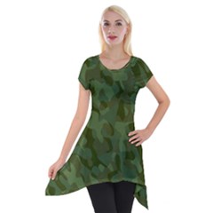 Green Army Camouflage Pattern Short Sleeve Side Drop Tunic by SpinnyChairDesigns