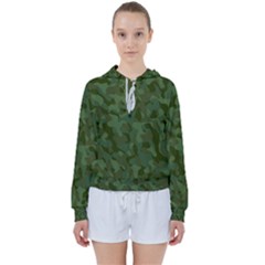 Green Army Camouflage Pattern Women s Tie Up Sweat by SpinnyChairDesigns