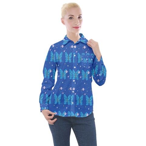 Glitter Butterfly Women s Long Sleeve Pocket Shirt by Sparkle