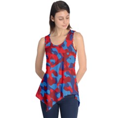 Red And Blue Camouflage Pattern Sleeveless Tunic by SpinnyChairDesigns