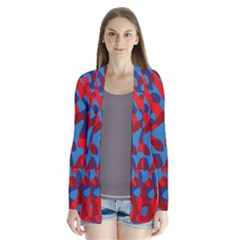 Red And Blue Camouflage Pattern Drape Collar Cardigan by SpinnyChairDesigns