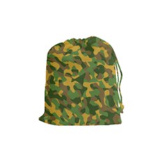 Yellow Green Brown Camouflage Drawstring Pouch (medium) by SpinnyChairDesigns