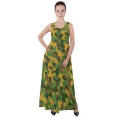 Yellow Green Brown Camouflage Empire Waist Velour Maxi Dress by SpinnyChairDesigns