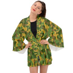 Yellow Green Brown Camouflage Long Sleeve Kimono by SpinnyChairDesigns