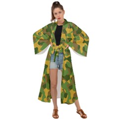 Yellow Green Brown Camouflage Maxi Kimono by SpinnyChairDesigns