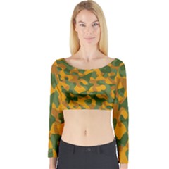 Green And Orange Camouflage Pattern Long Sleeve Crop Top by SpinnyChairDesigns