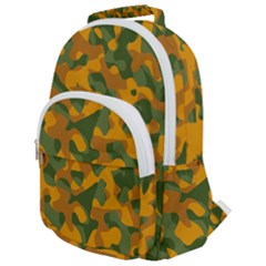 Green And Orange Camouflage Pattern Rounded Multi Pocket Backpack by SpinnyChairDesigns