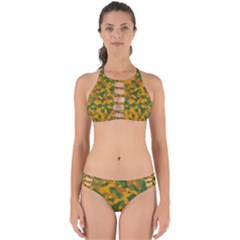 Green And Orange Camouflage Pattern Perfectly Cut Out Bikini Set by SpinnyChairDesigns