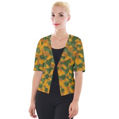 Green And Orange Camouflage Pattern Cropped Button Cardigan by SpinnyChairDesigns