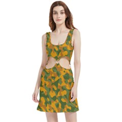 Green And Orange Camouflage Pattern Velvet Cutout Dress by SpinnyChairDesigns