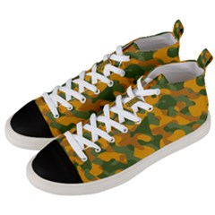 Green And Orange Camouflage Pattern Men s Mid-top Canvas Sneakers by SpinnyChairDesigns