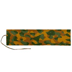 Green And Orange Camouflage Pattern Roll Up Canvas Pencil Holder (l) by SpinnyChairDesigns