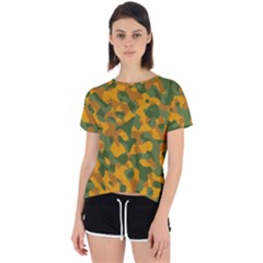 Green And Orange Camouflage Pattern Open Back Sport Tee by SpinnyChairDesigns