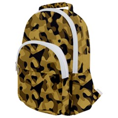 Black Yellow Brown Camouflage Pattern Rounded Multi Pocket Backpack by SpinnyChairDesigns