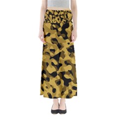 Black Yellow Brown Camouflage Pattern Full Length Maxi Skirt by SpinnyChairDesigns