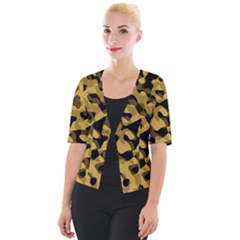 Black Yellow Brown Camouflage Pattern Cropped Button Cardigan by SpinnyChairDesigns