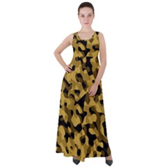 Black Yellow Brown Camouflage Pattern Empire Waist Velour Maxi Dress by SpinnyChairDesigns